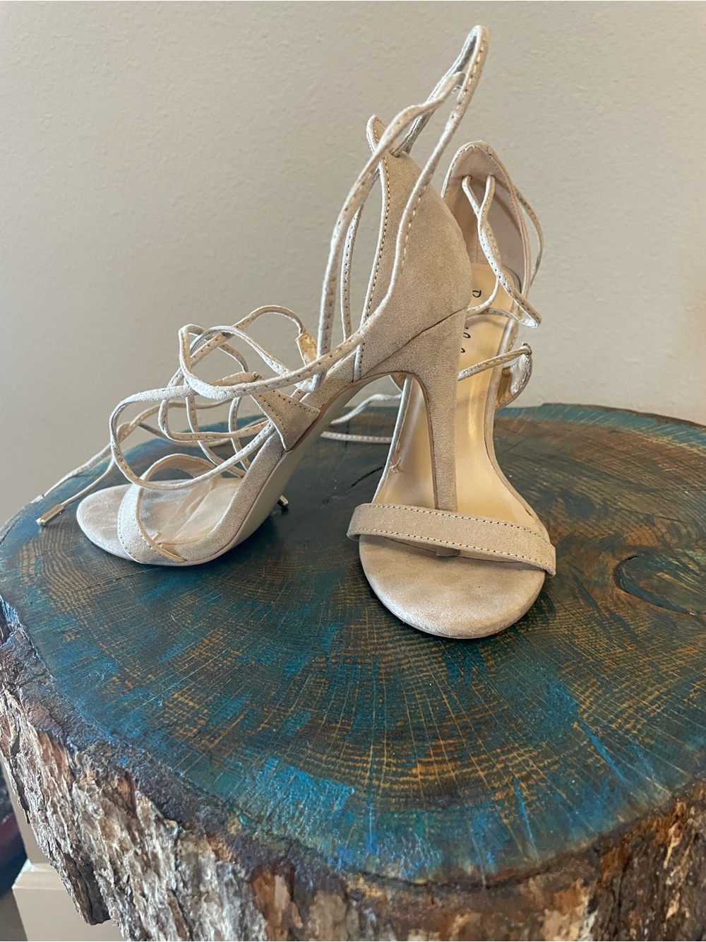 Strappy Lace-Up High Heel Sandals in Beige